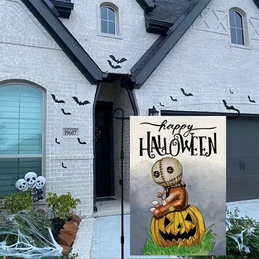 Burlap scary Happy Halloween flag.18x12 flag pole not included